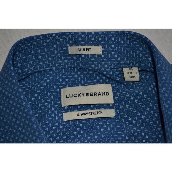 Lucky Brand Dress Shirt 4 Way Stretch Geometric Mens Size Medium Slim Stretch - Picture 3 of 6